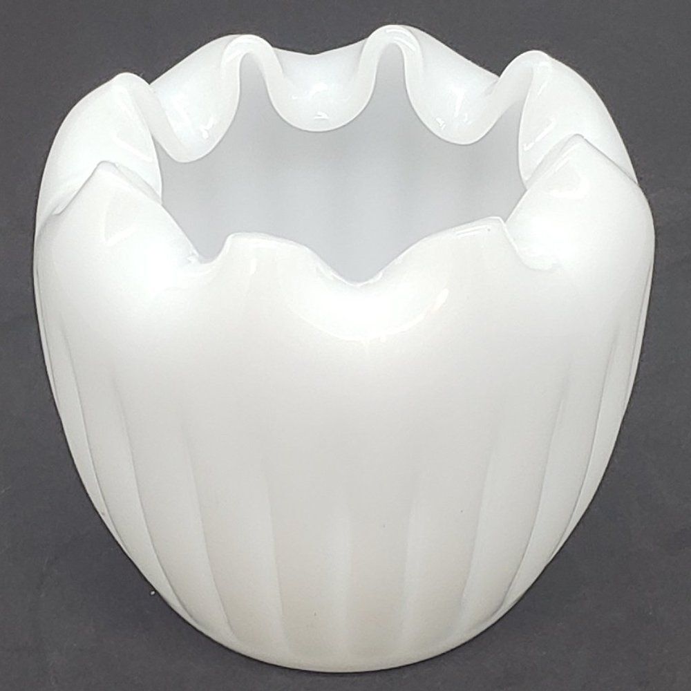 Translucent Milk Glass Rose Bowl with Ruffled Edge